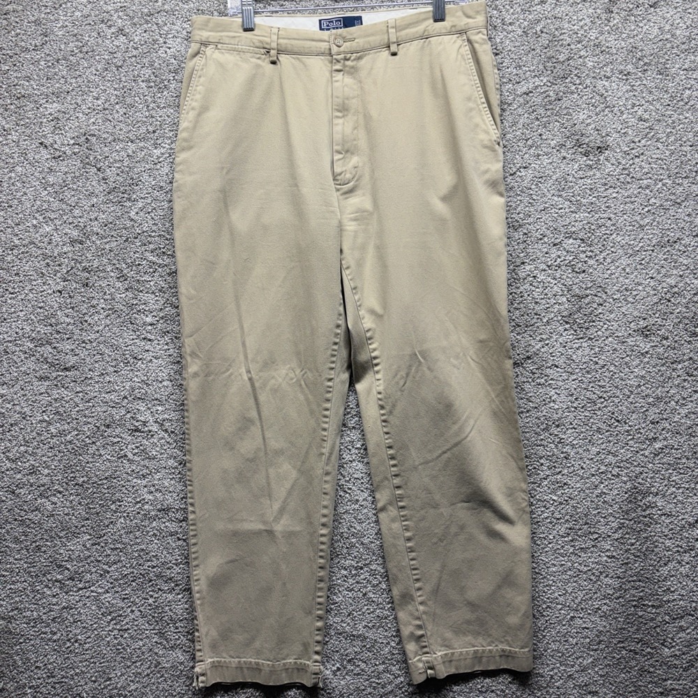 Vintage Polo Ralph‎ Lauren Pants Mens 35x32 Khaki Chino Andrew Pleated USA 90s